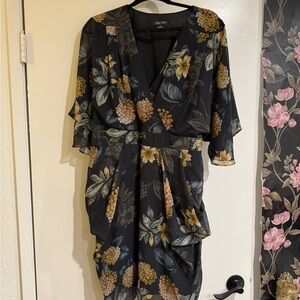 City Chic Black Dress with Yellow and Brown Floral Design